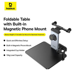 A Photo Of Baseus MagPro II Versatile Car Mount - Foldable Laptop Desk with 360° Rotatable Phone Holder, Adjustable Height, Easy Installation for Backseat Headrest, Black