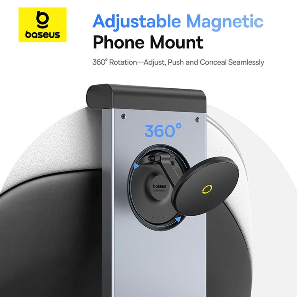 A Photo Of Baseus MagPro II Versatile Car Mount - Foldable Laptop Desk with 360° Rotatable Phone Holder, Adjustable Height, Easy Installation for Backseat Headrest, Black