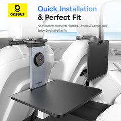 A Photo Of Baseus MagPro II Versatile Car Mount - Foldable Laptop Desk with 360° Rotatable Phone Holder, Adjustable Height, Easy Installation for Backseat Headrest, Black