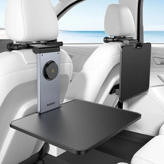 A Photo Of Baseus MagPro II Versatile Car Mount - Foldable Laptop Desk with 360° Rotatable Phone Holder, Adjustable Height, Easy Installation for Backseat Headrest, Black