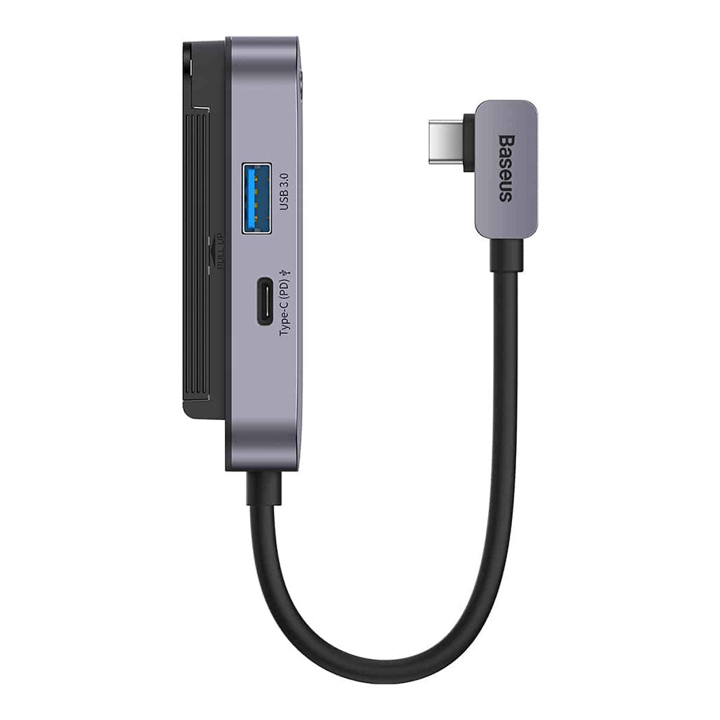 A Photo Of Baseus PadJoy 6-Port Type-C Hub Adapter - Dark Gray | 4K HD, 100W PD Charging, USB 3.0, SD/TF Card Reader
