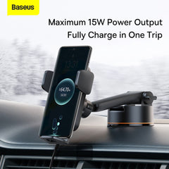 A Photo Of Baseus Qi 15W Wireless Car Charger and Phone Holder with Suction Cup – Fast Charging, Auto Alignment, and Universal Compatibility