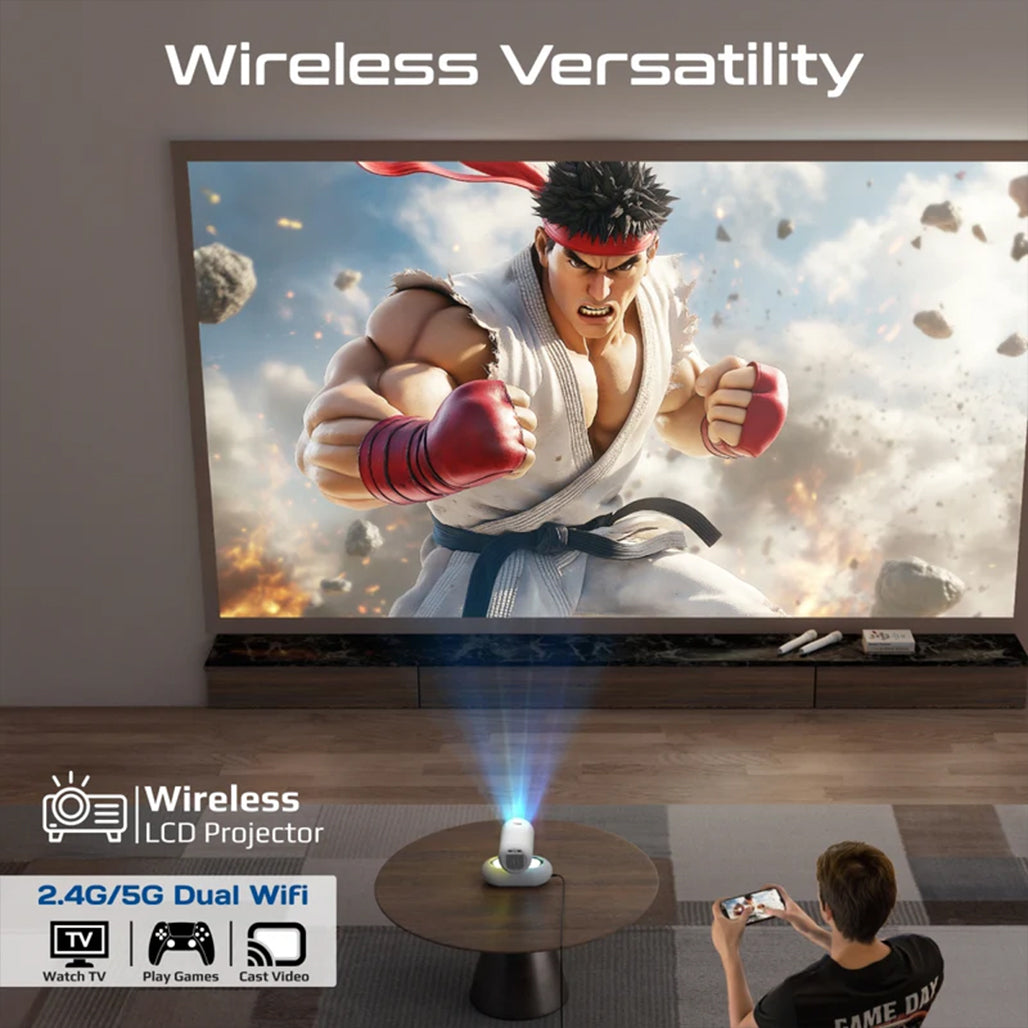 A Photo Of Promate Beamer-250R - 4K Compatible Wireless LCD Projector
