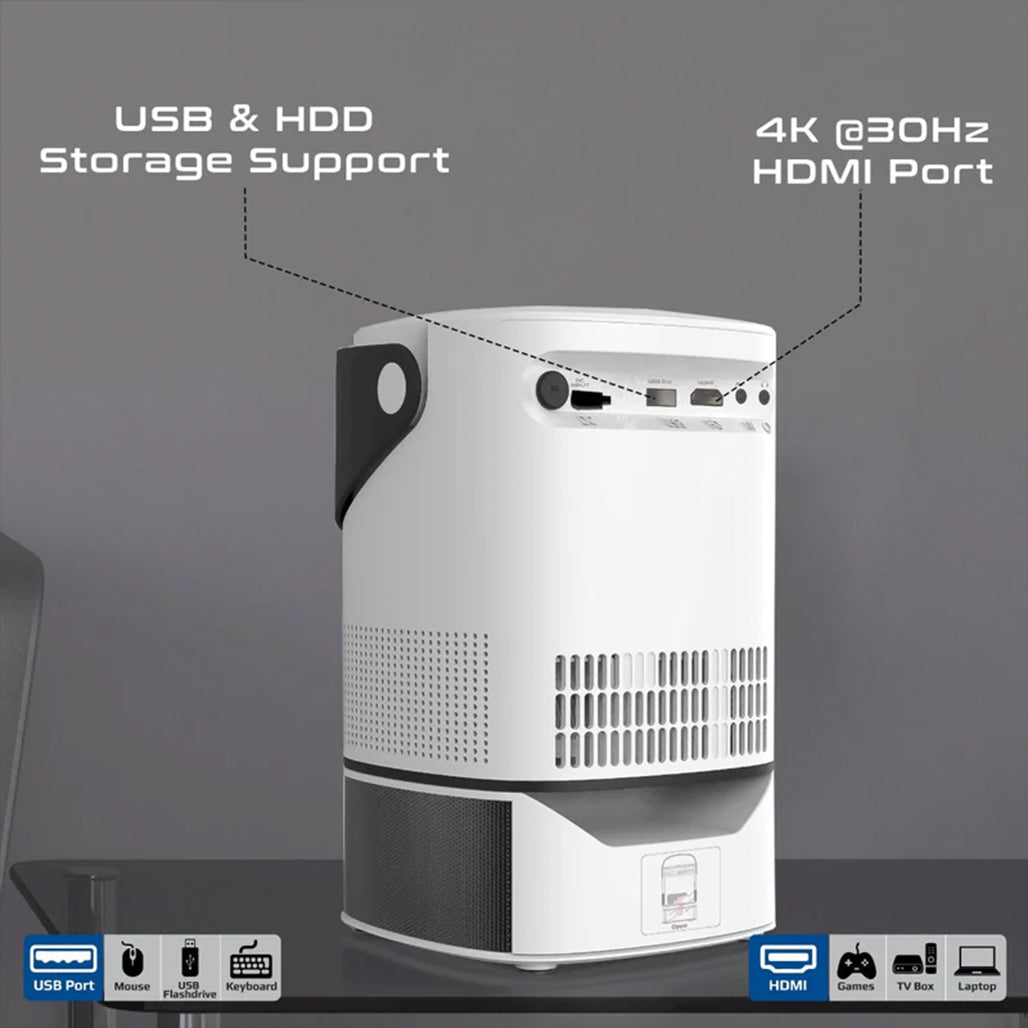 A Photo Of Promate Beamer-A250 4K Ultra HD Wireless LCD Projector with Built-In Speaker & Adjustable Monopod Stand