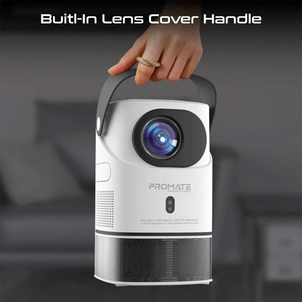 A Photo Of Promate Beamer-A250 4K Ultra HD Wireless LCD Projector with Built-In Speaker & Adjustable Monopod Stand