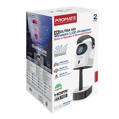 A Photo Of Promate Beamer-A250 4K Ultra HD Wireless LCD Projector with Built-In Speaker & Adjustable Monopod Stand