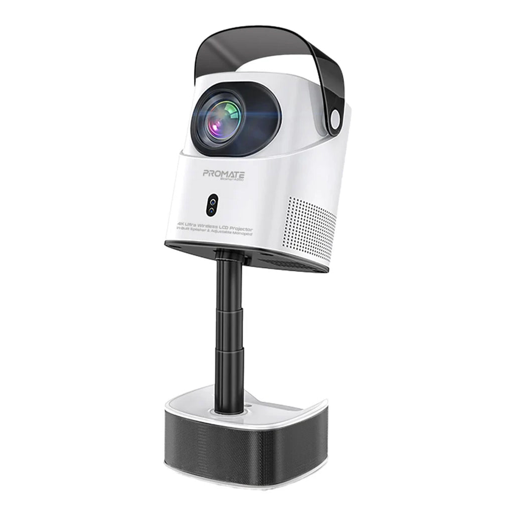 A Photo Of Promate Beamer-A250 4K Ultra HD Wireless LCD Projector with Built-In Speaker & Adjustable Monopod Stand