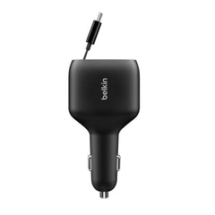 A Photo Of Belkin BoostCharge 75W Retractable Car Charger with USB-C Cable & Dual Ports