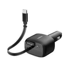A Photo Of Belkin BoostCharge 75W Retractable Car Charger with USB-C Cable & Dual Ports