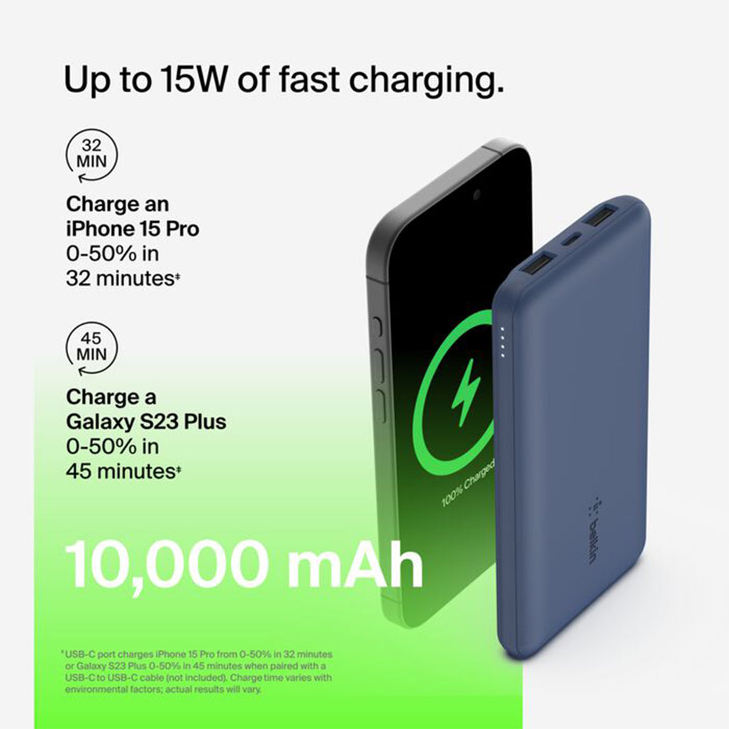 A Photo Of Belkin BoostCharge 10K Power Bank with USB-C & Dual USB-A Ports – Fast Charging, 10,000mAh Capacity