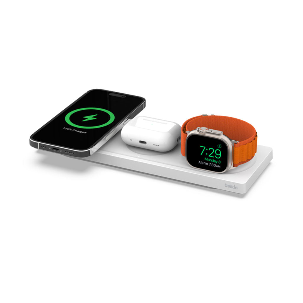A Photo Of Belkin BoostCharge Pro 3-in-1 Wireless Charging Pad with MagSafe Technology – Fast Charging for iPhone, Apple Watch, and AirPods