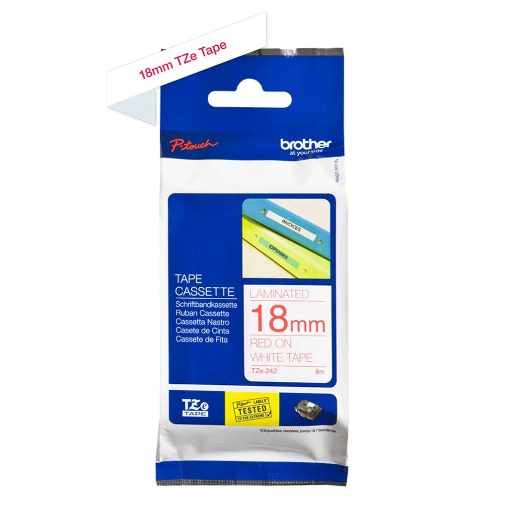 A Photo Of Brother TZe-242 Labelling Tape Cassette – Red on White, 18mm wide