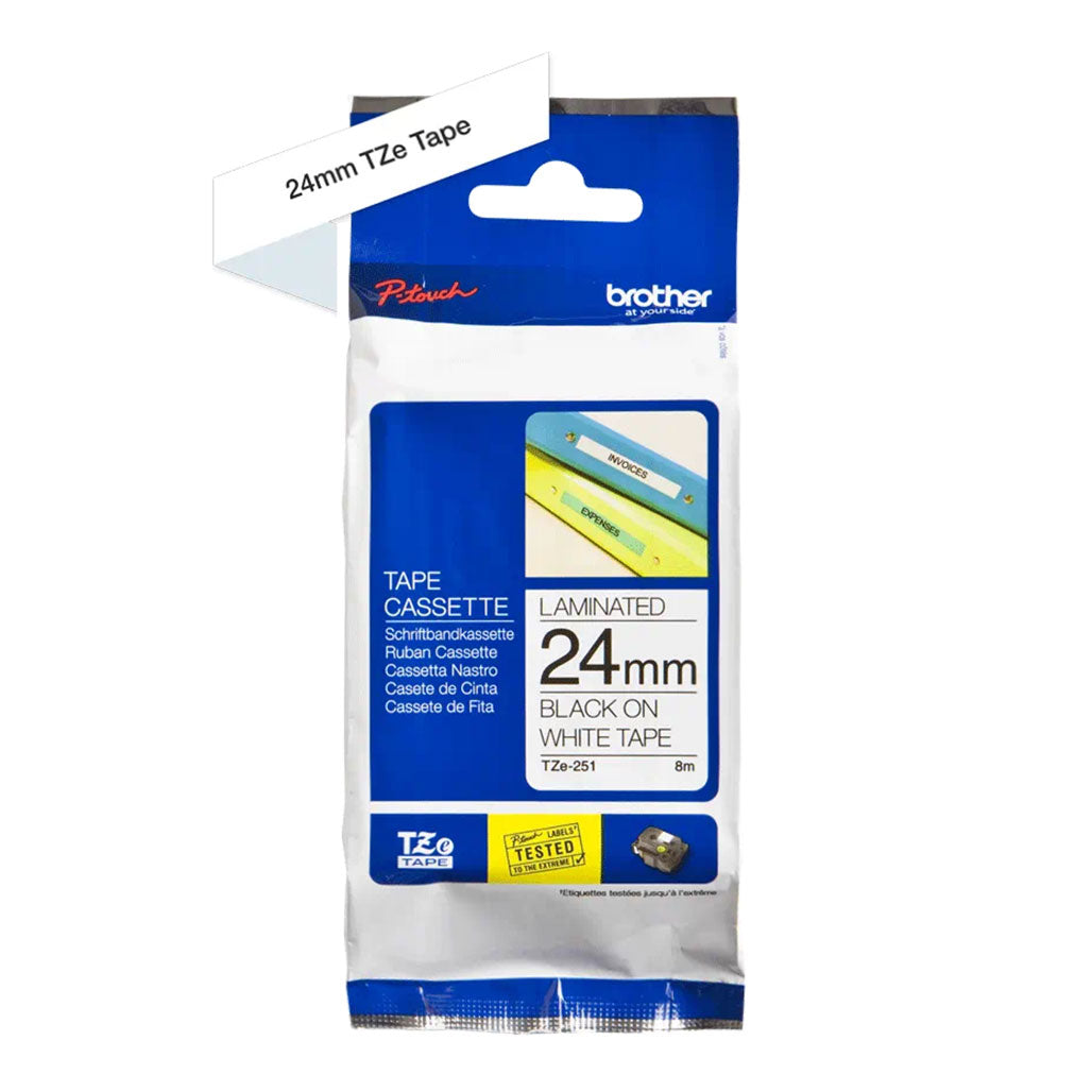 A Photo Of Brother TZe-251 Labelling Tape Cassette – Black on White, 24mm wide
