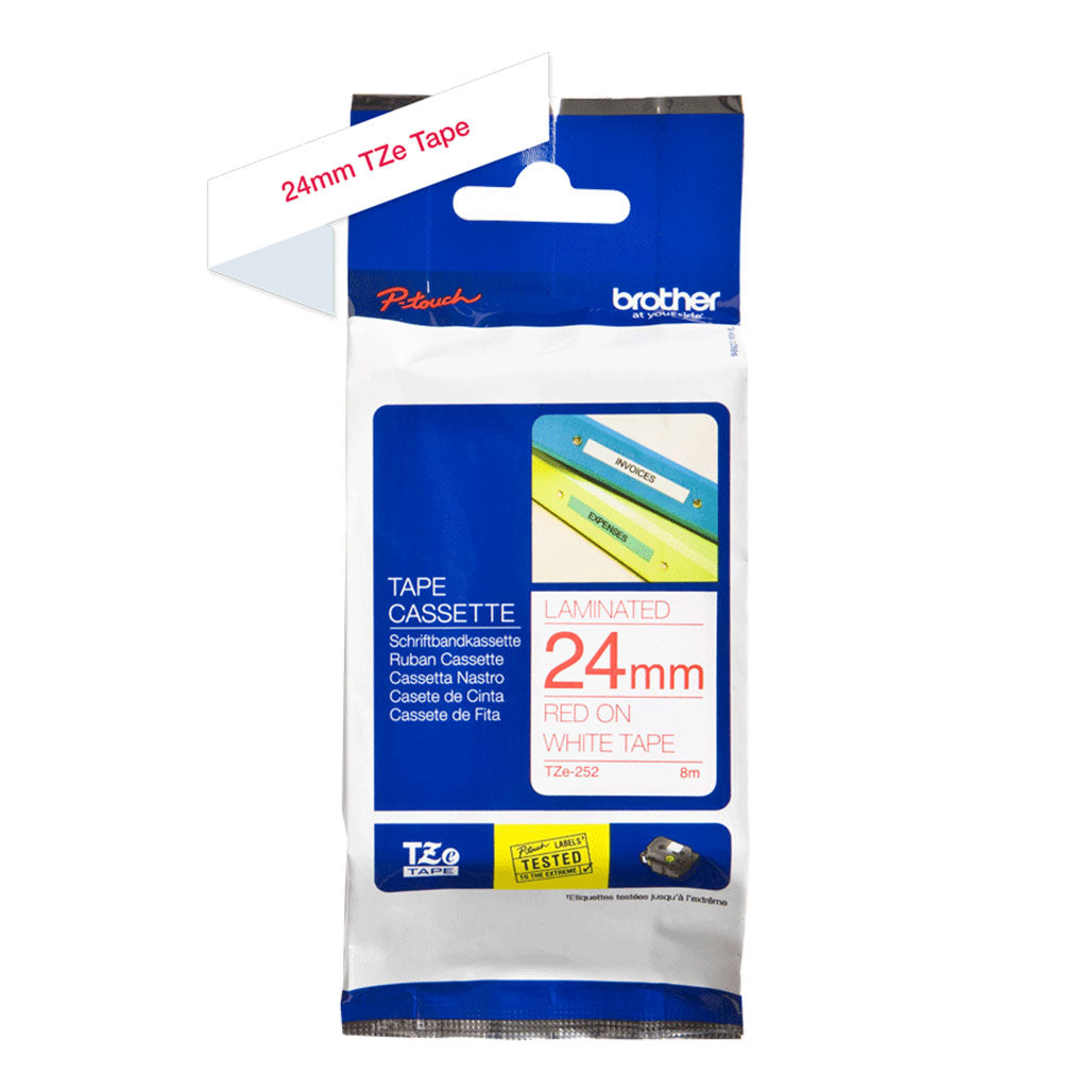 A Photo Of Brother TZe-252 Labelling Tape Cassette – Red on White, 24mm wide