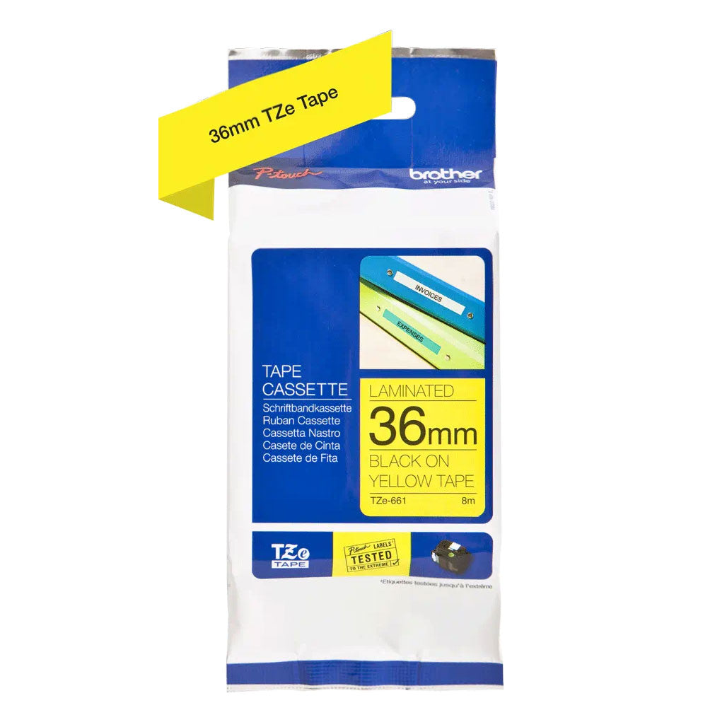 A Photo Of Brother TZe-661 Labelling Tape Cassette – Black on Yellow, 36mm wide