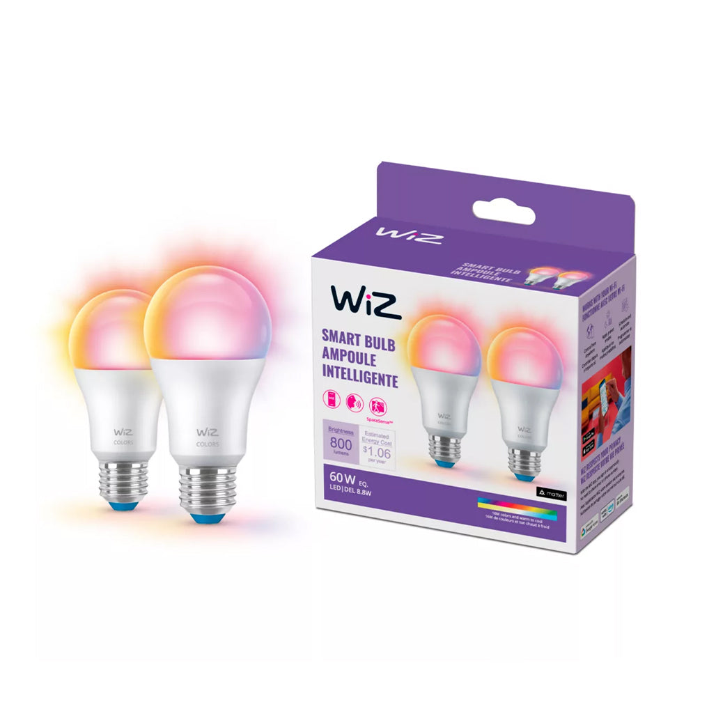 A Photo Of WiZ Smart WiFi LED Light Bulb E27 – 2 Pack, Colour & White Ambience, 60W Equivalent, App & Voice Control, Indoor Home Lighting for Living Room & Bedroom