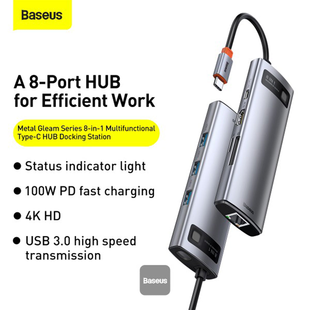 A Photo Of Baseus Metal Gleam Series - 8in1 Multifunctional Type-C HUB Docking Station