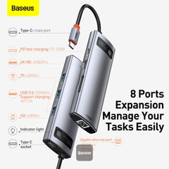 A Photo Of Baseus Metal Gleam Series - 8in1 Multifunctional Type-C HUB Docking Station