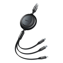 Baseus Bright Mirror 2 Series Retractable 3-in-1 Fast Charging Data Cable | USB-A to Type-C, Lightning, Micro USB | 3.5A | 1.1M - Black