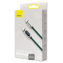 Baseus LED Display Fast Charging Data Cable Type-C to Type-C 100W 5A, 2M – High-Speed Green Charging Cable with Smart Monitoring