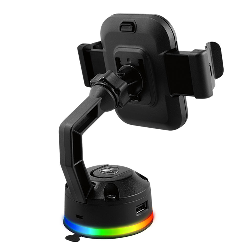 A Photo Of Cougar Bunker M - RGB Phone Stand with Wireless Charging and USB Hub - Adjustable, Stable, and Customizable RGB Lighting