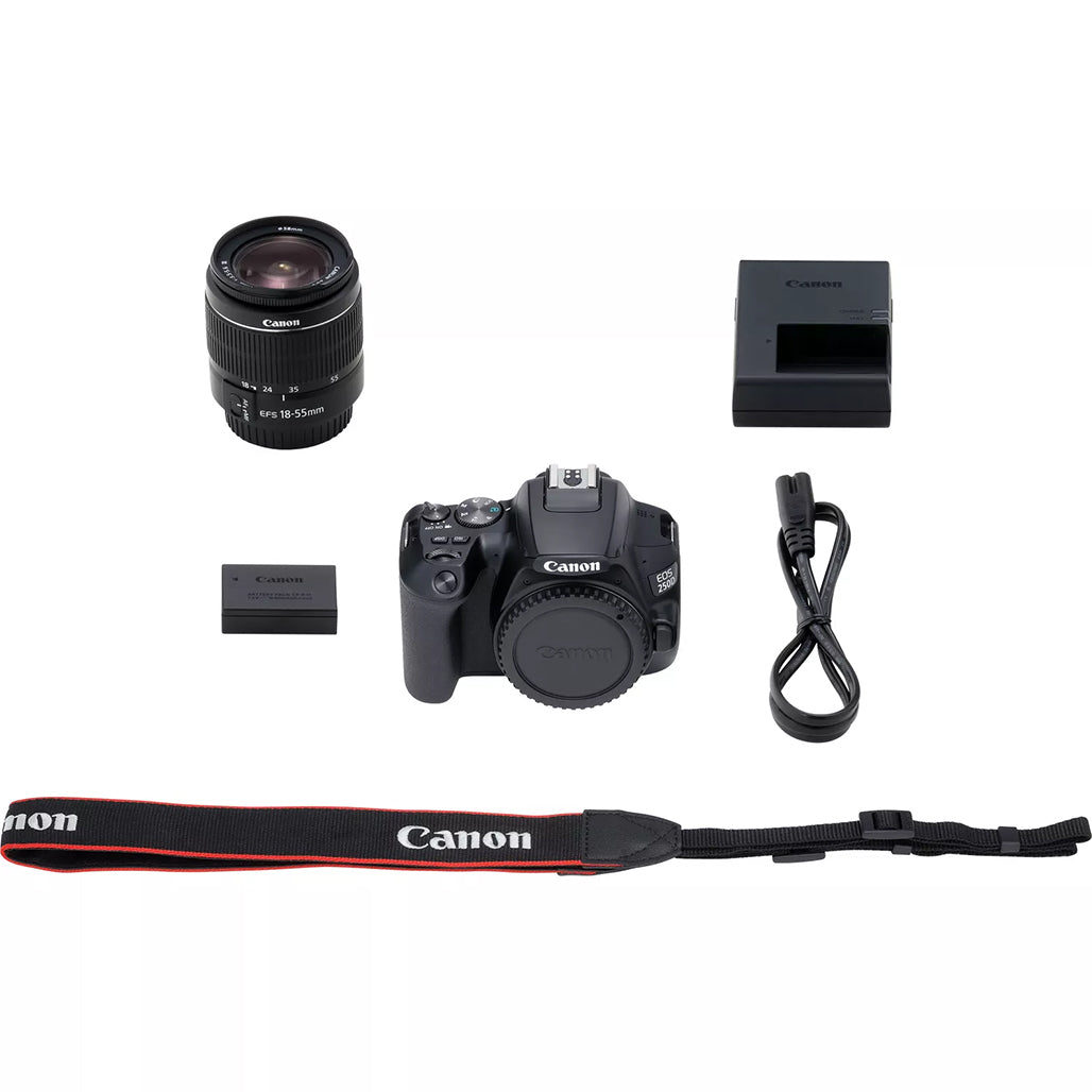 A Photo Of Canon EOS 250D - DSLR Camera with EF-S 18-55mm f/3.5-5.6 III Lens