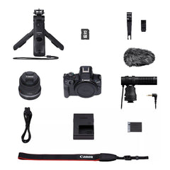 A Photo Of Canon EOS R50 - Mirrorless Camera Content Creator Kit, Black | Includes Mic and Tripod