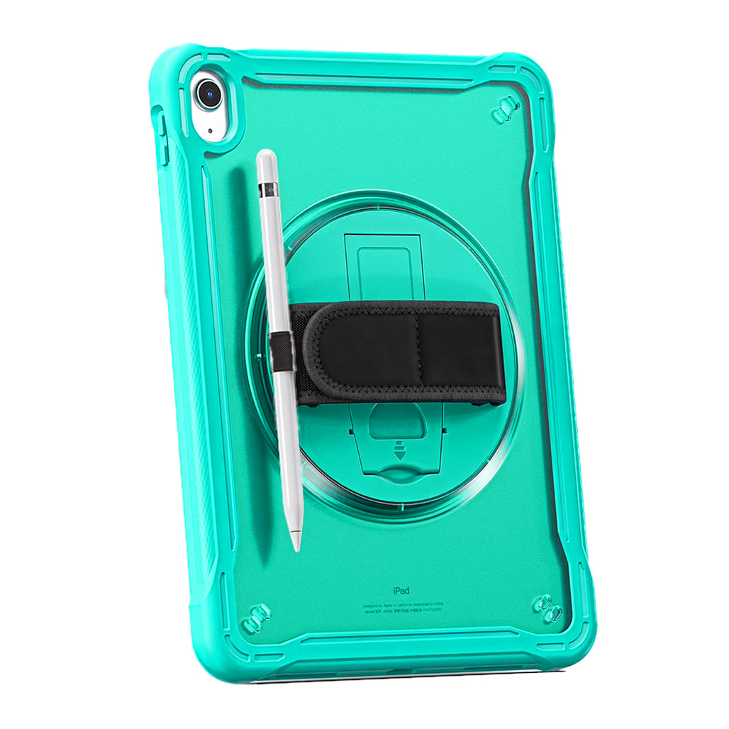 A Photo Of Classic Rugged Case - 360° Rotating Stand & Hand Strap for iPad 11 (2025) & iPad 10.9 (2022)