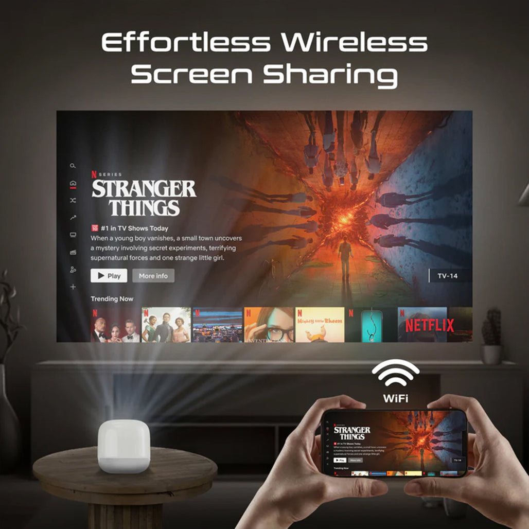 A Photo Of Promate Ultra-Portable 4K Wireless DLP Projector with touch controls