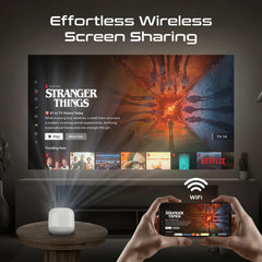 A Photo Of Promate Ultra-Portable 4K Wireless DLP Projector with touch controls