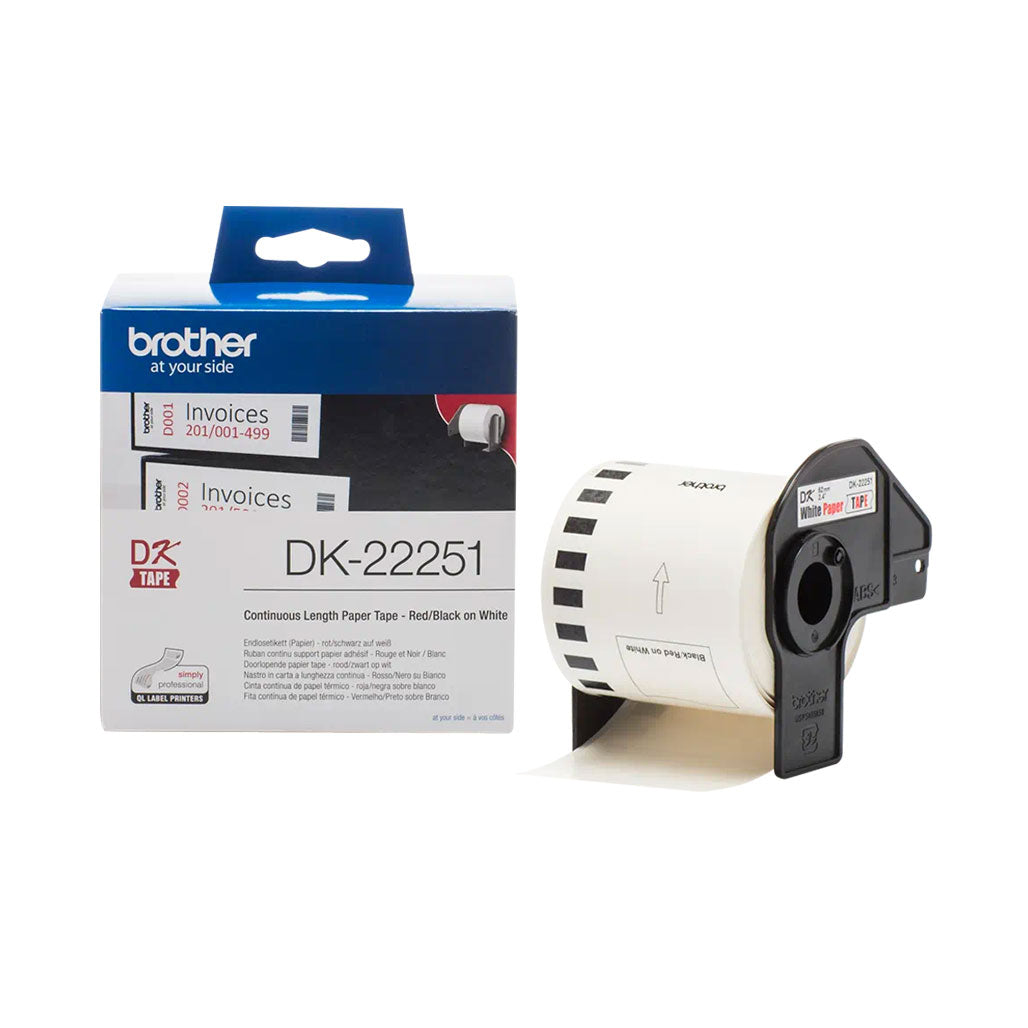 A Photo Of Brother DK-22251 Original Continuous Paper Roll - Black and Red on White, 62mm Width