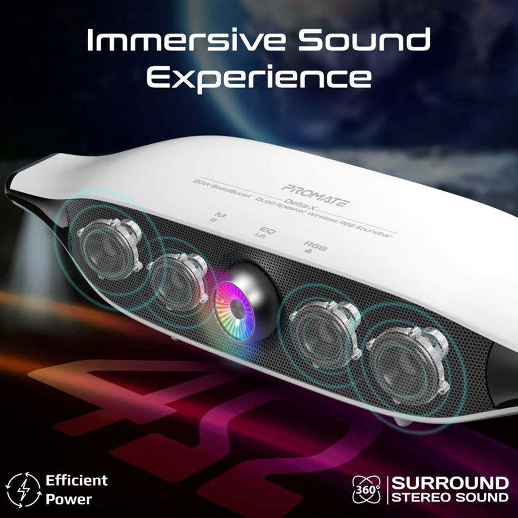 A Photo Of Promate Delta-X - 20W BassBoost™ Quad Speaker Wireless RGB Soundbar