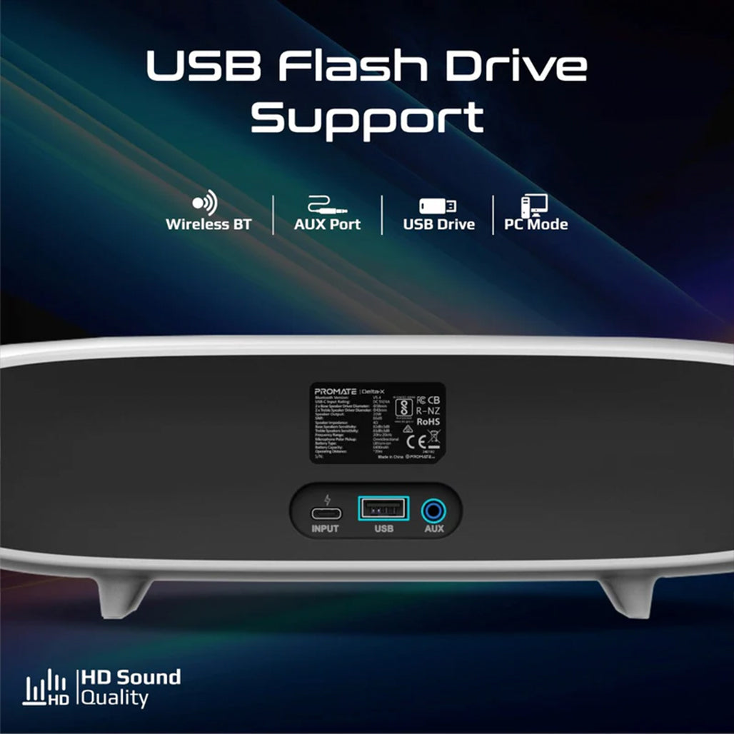 A Photo Of Promate Delta-X - 20W BassBoost™ Quad Speaker Wireless RGB Soundbar