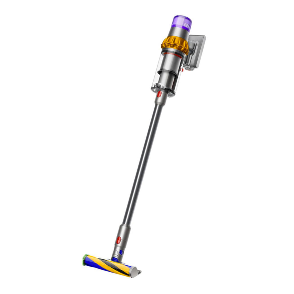 A Photo Of Dyson V15 Detect, Dyson’s most powerful, most intelligent cordless vacuum. With laser illumination.