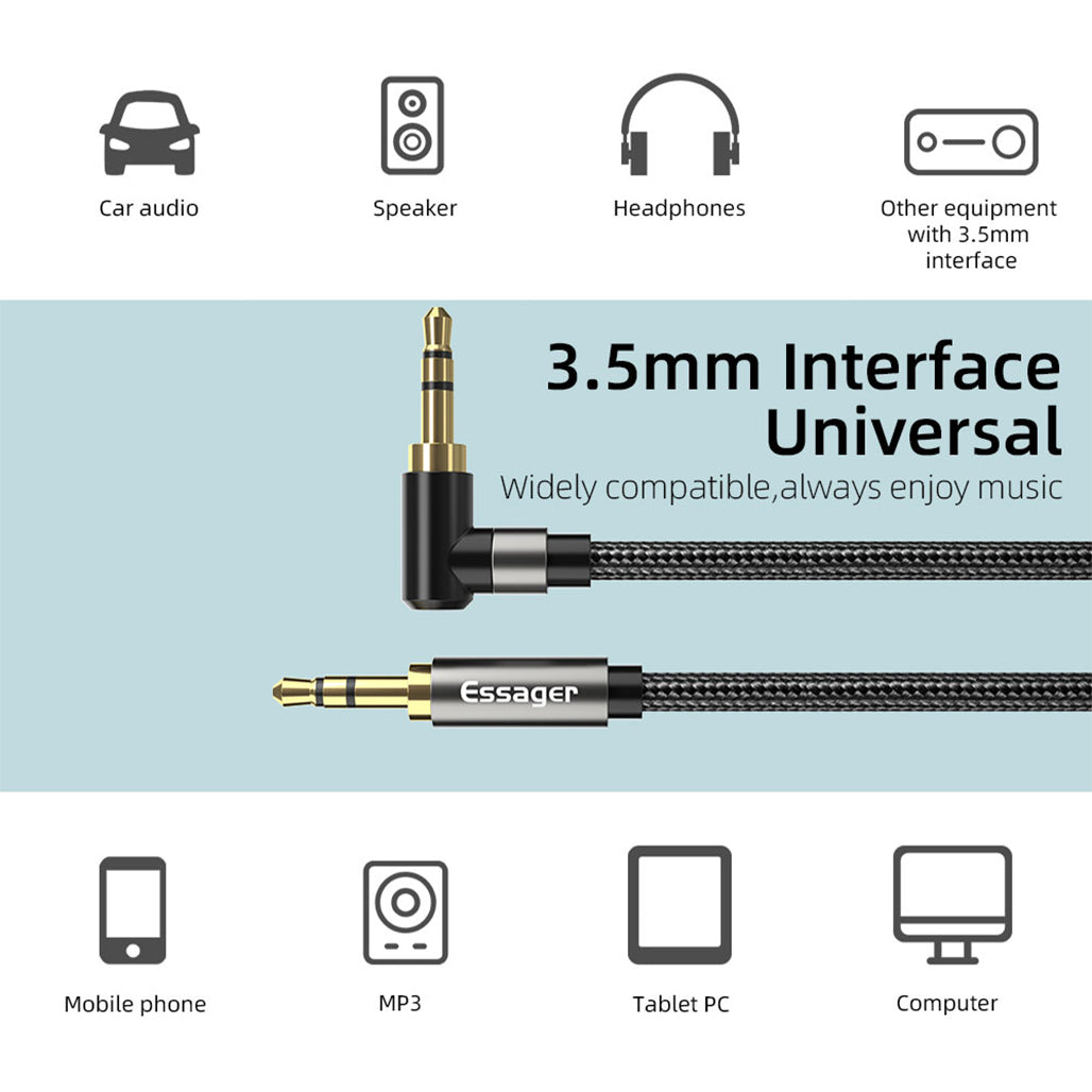 A Photo Of Essager AUX 3.5mm Audio Jack HiFi Elbow Adapter Cable 1.5M - EYP35-WTA01