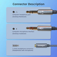 A Photo Of ESSAGER Splitter Audio Jack 3.5mm Female to Dual Male Headphone & Microphone Adapter – EYPS35-TLB0G