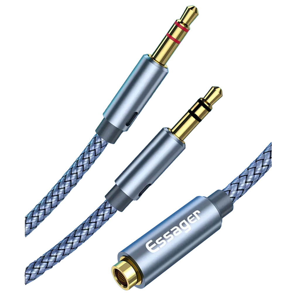 A Photo Of ESSAGER Splitter Audio Jack 3.5mm Female to Dual Male Headphone & Microphone Adapter – EYPS35-TLB0G