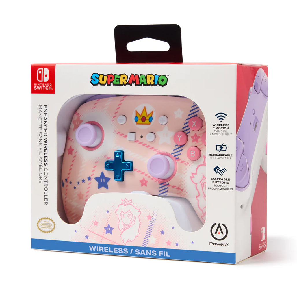 A Photo Of PowerA Princess Peach Plaid Enhanced Wireless Controller for Nintendo Switch
