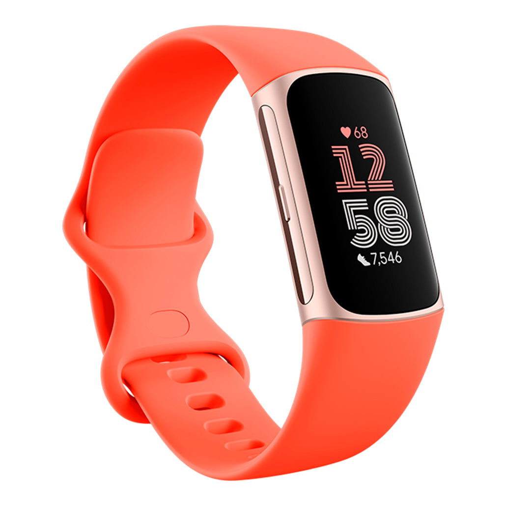 A Photo Of Fitbit Charge 6 - Premium Fitness Tracker - Coral/Champagne Gold Aluminum