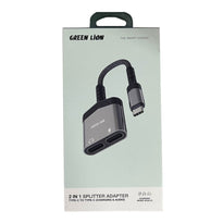 Green Lion 2 in 1 Type-C Splitter Adapter - Dual Type-C Ports for Fast Charging & High-Quality Audio