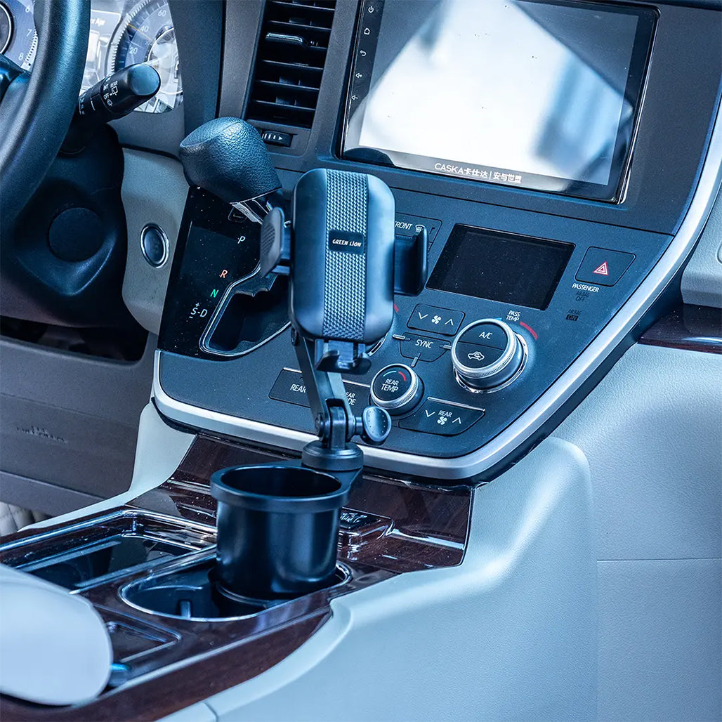 A Photo Of Green Lion 2-In-1 FlexGrip Car Cup Holder & Phone Mount