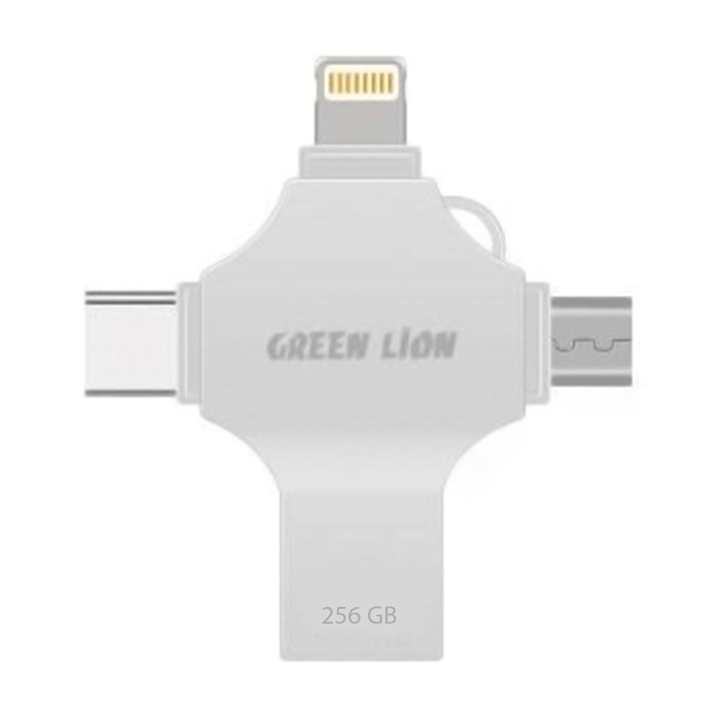 A Photo Of Green Lion 4-in-1 USB Flash Drive 256GB - Silver | GN4IN1USB256SL