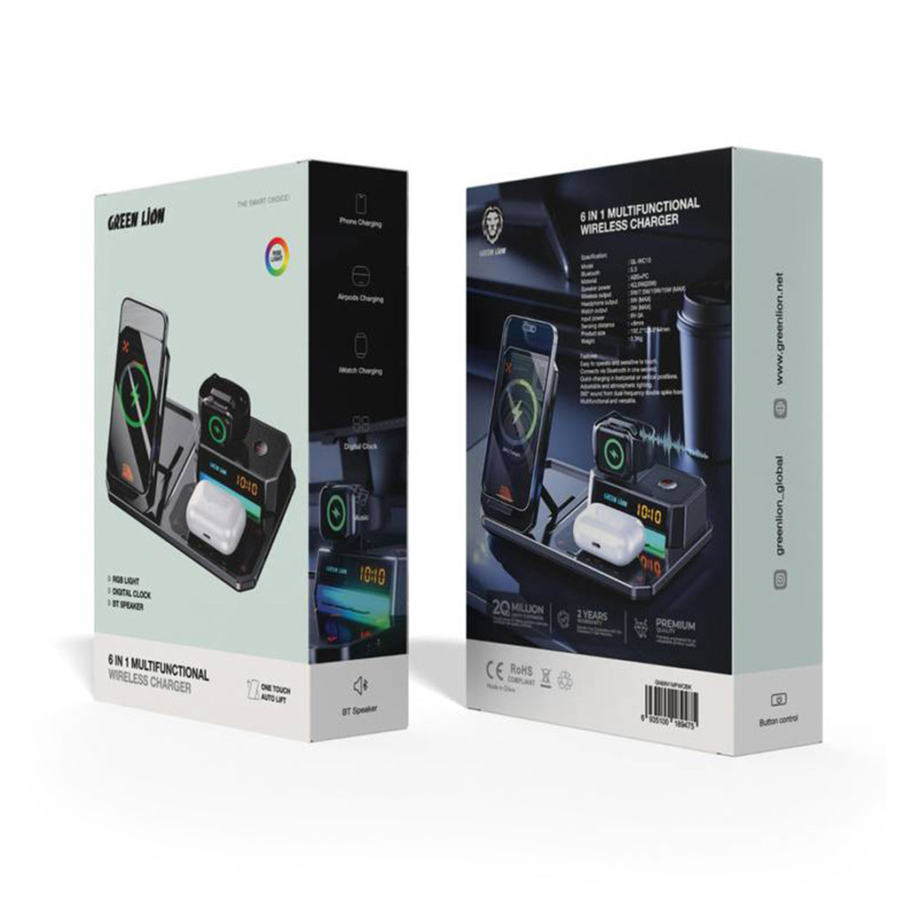 A Photo Of Green Lion 6-in-1 Multifunctional Wireless Charger with Bluetooth 5.3, 20W Speaker, and Fast Charging