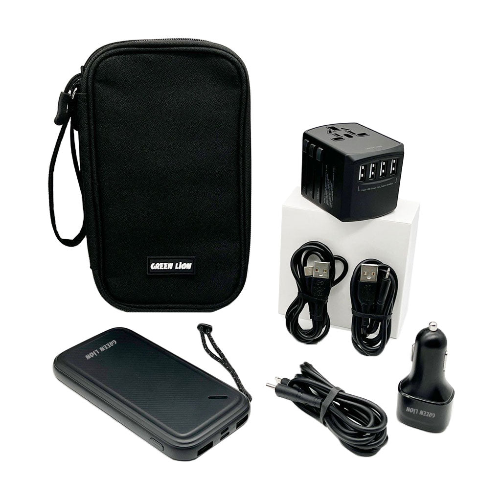 A Photo Of Green Lion 6-in-1 Universal Travel Bag - Black | GN6IN1UBAGBK | All-in-One Charging Solution