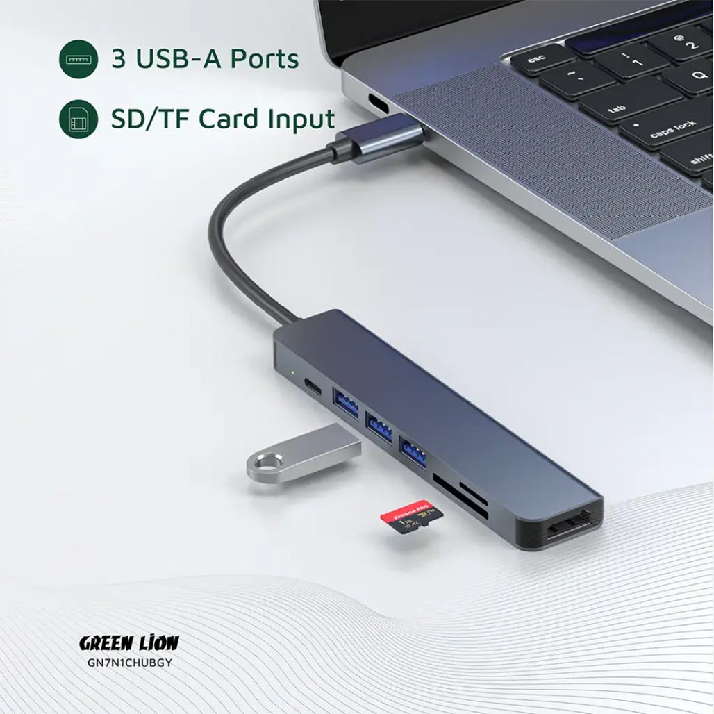 A Photo Of Green Lion 7-in-1 USB-C Hub Gray - GN7N1CHUBGY