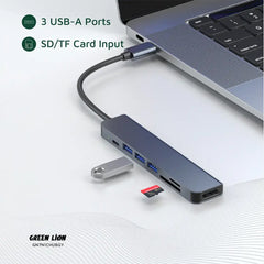 A Photo Of Green Lion 7-in-1 USB-C Hub Gray - GN7N1CHUBGY