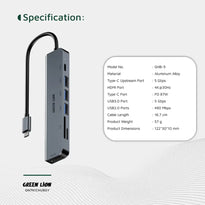 Green Lion 7-in-1 USB-C Hub Gray - GN7N1CHUBGY