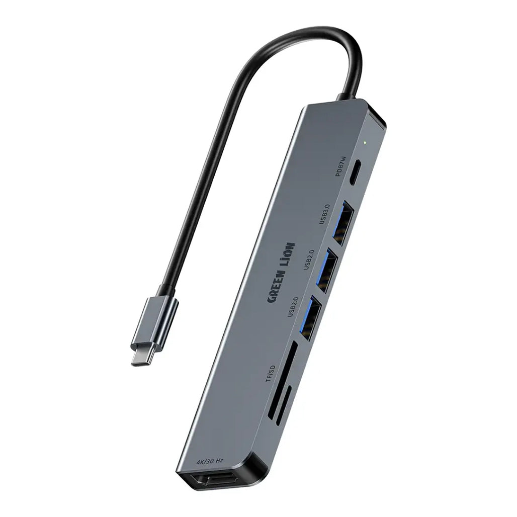 A Photo Of Green Lion 7-in-1 USB-C Hub Gray - GN7N1CHUBGY