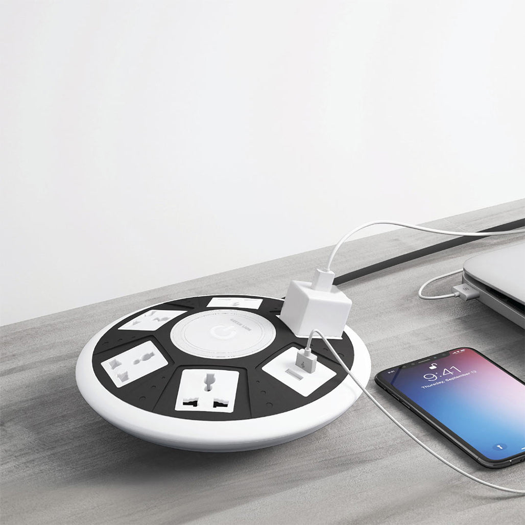 A Photo Of Green Lion 7-in-1 Power Socket with USB & Fast Charging – 2M Cable – White