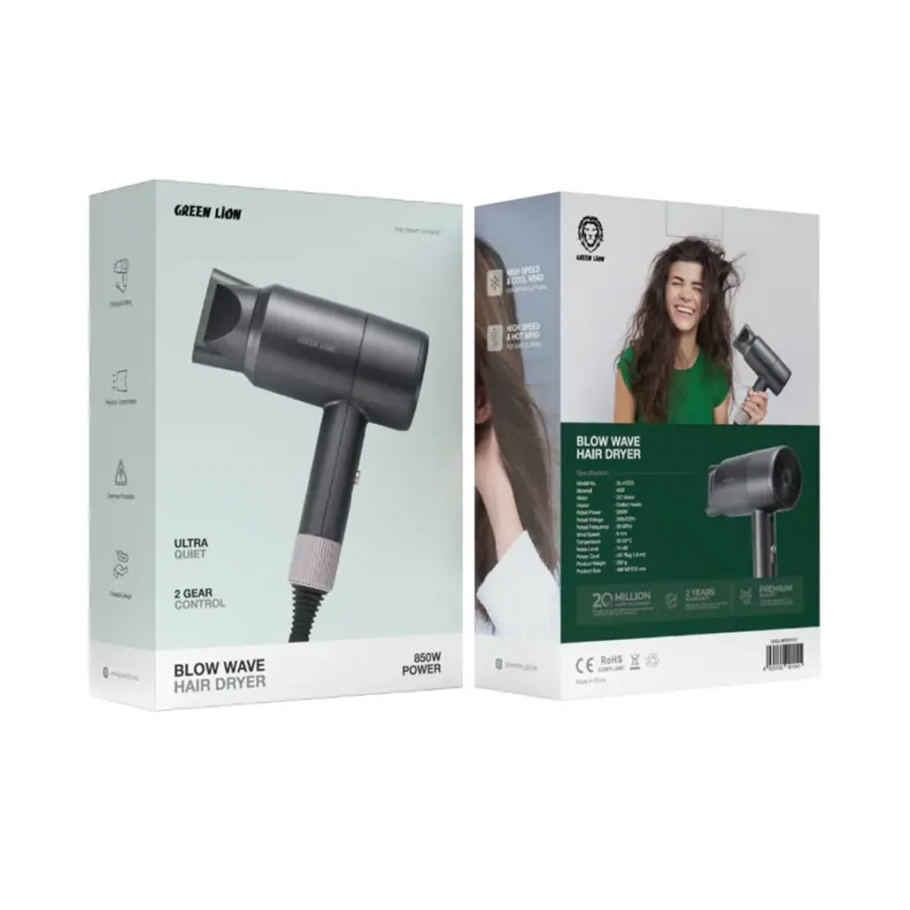 A Photo Of Green Lion 850W Hair Dryer with Quiet DC Motor & Styling Precision – Grey